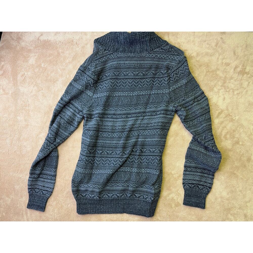 American Rag Mens Medium Blue Geometric Aztec Knit Shawl Collar Sweater - Picture 6 of 6